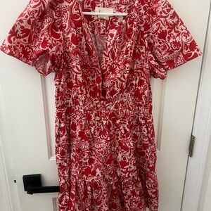 JCrew Red and White Floral Dress (M)